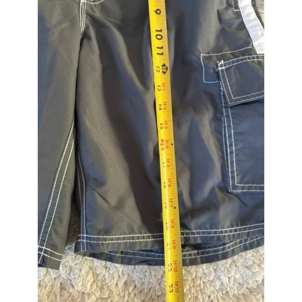 Kanu Surf Mens Gray Cargo Board Shorts Swim Trunks Size Medium Gray White Stripe